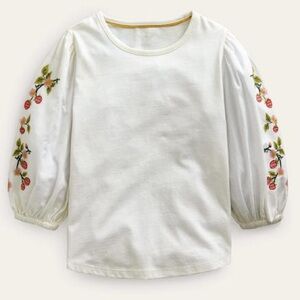 Mini Boden Embroidered Puff Sleeve Top NWT
